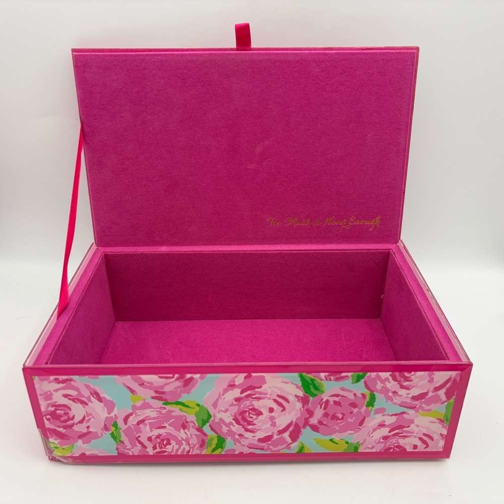 Lilly Pulitzer First Impression Floral Pink Glass Storage Box - Picture 7 of 11